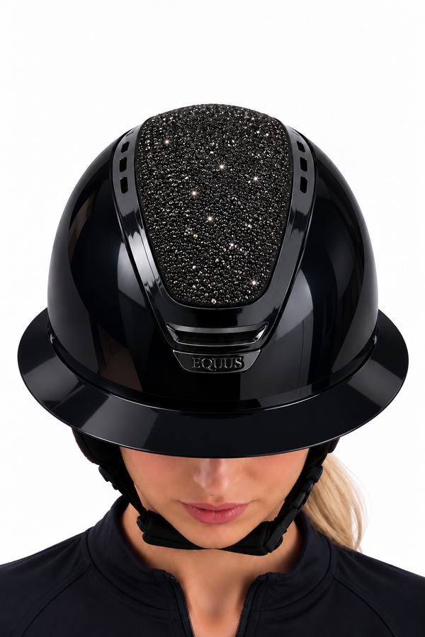 Kask jeździecki Sparkling Black szeroki daszek