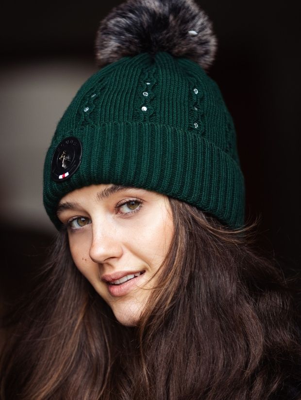 zimowa czapka jeździecka zielona Equus Brand