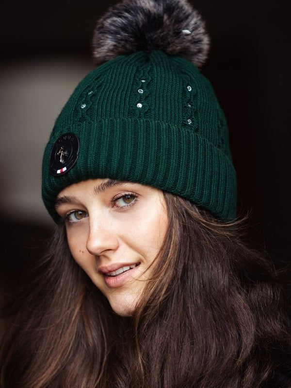 zimowa czapka jeździecka zielona Equus Brand