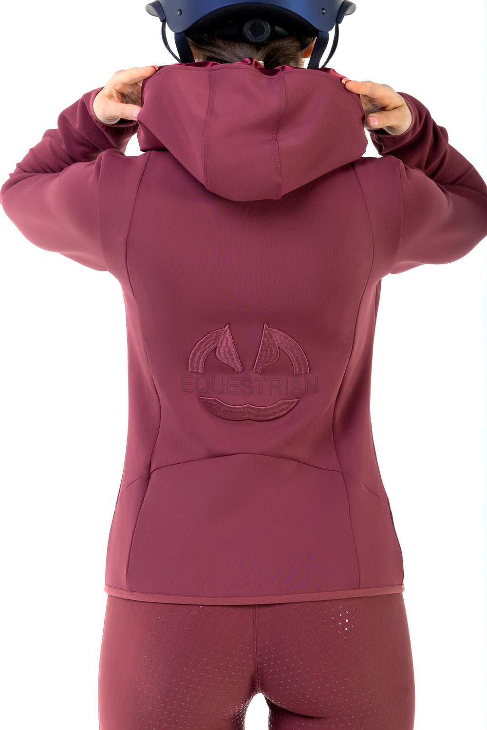Satin hooded riding sweatshirt burgundy