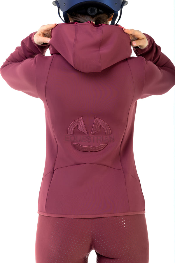 Satin hooded riding sweatshirt burgundy